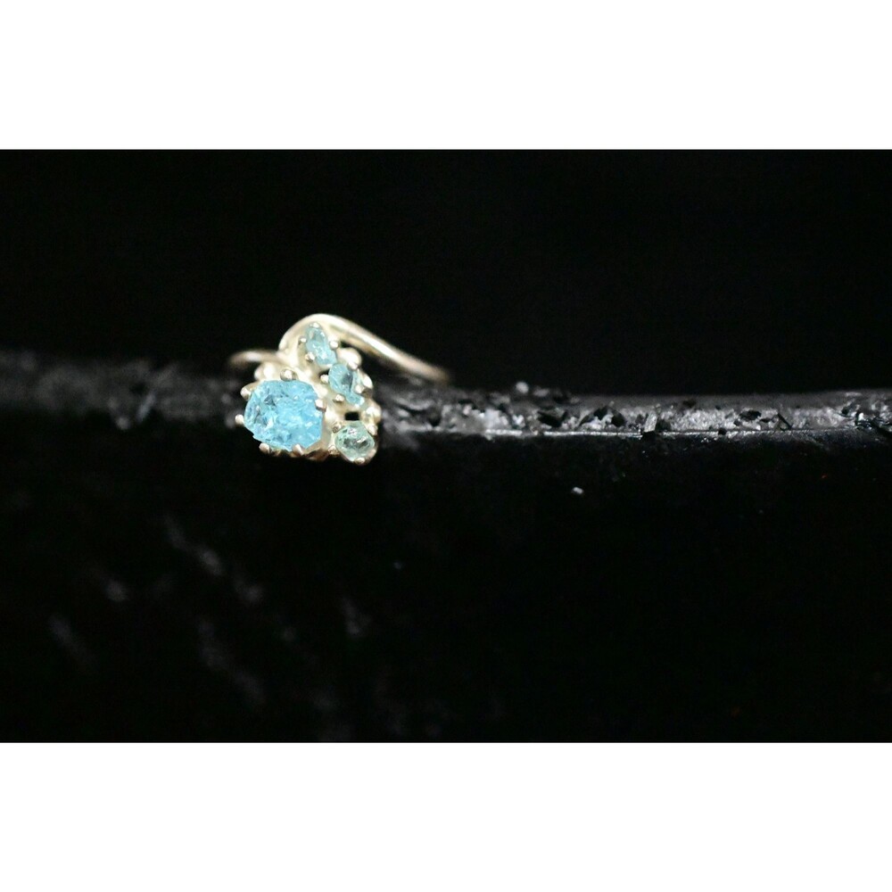 Rough cut aquamarine ring raw aquamarine engagement Ring Natural Gemstone Jewelr